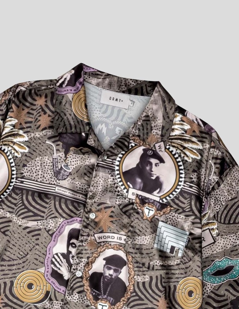 Camisa GRIMEY supastar satin button up shirt green